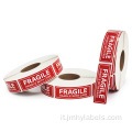 Etichetta di avvertenza del design personalizzato Fragile Etichetta Adesivo